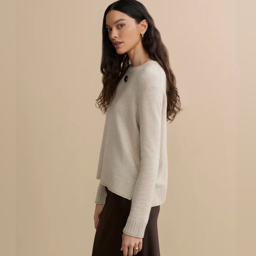 NWT Jenni Kayne Sweater Everyday Crewneck Wool Blend in Oatmeal Cream - Picture 3 of 11